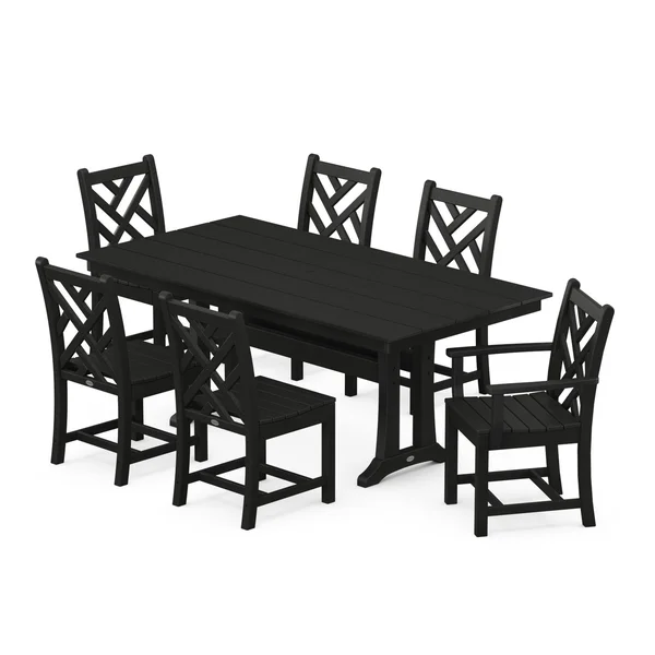 POLYWOOD Chippendale 7-Piece Farmhouse Trestle Dining Set - Black