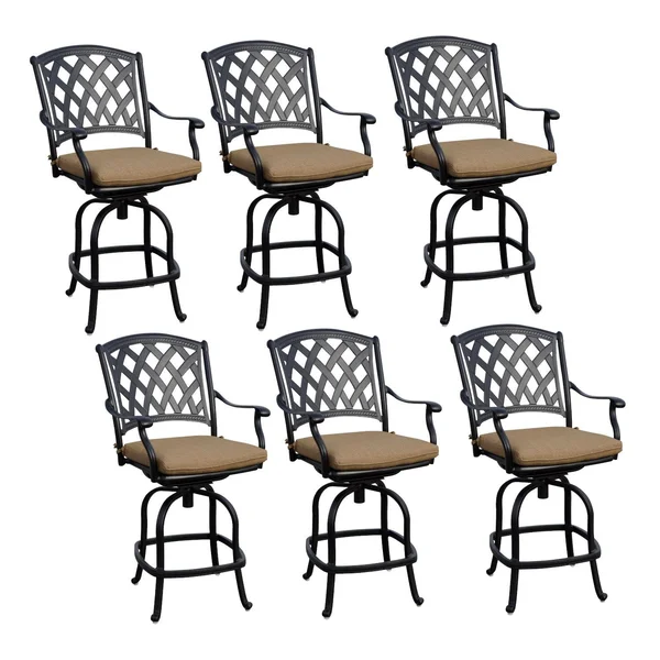 Ocean View Cast Aluminum 6 Pc Set Swivel Counter Height Bar Stool Set in Antique Bronze/Sesame by Darlee