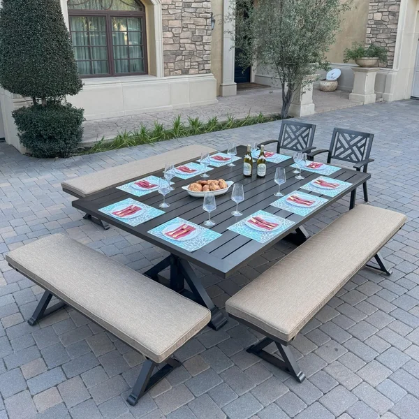 Brooklyn 6 Pc Aluminum Dining Set w/ 88 X 59 Inch Table in Multi Brown/Sesame by Darlee