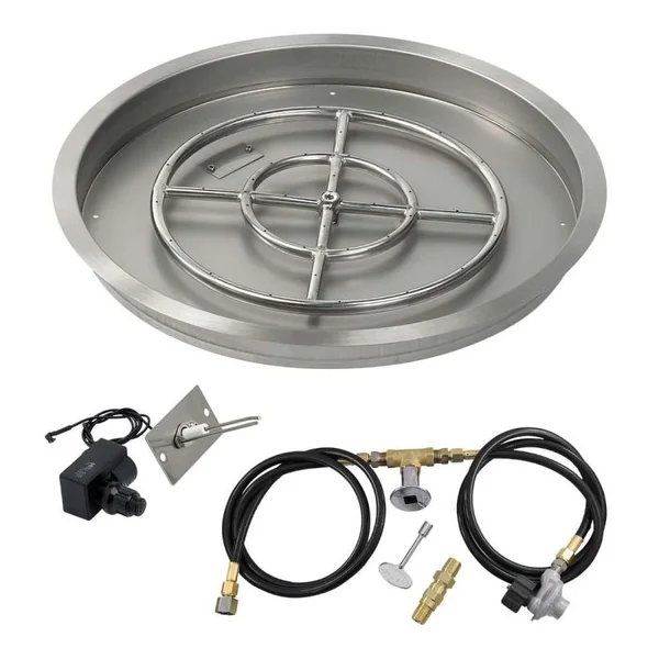 BBQGuys Signature 25 Inch Stainless Steel Round Drop-In Pan W/Spark Ignition Kit - 18 Inch Ring - Propane