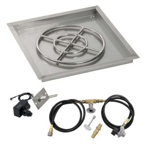 BBQGuys Signature 24 Inch Stainless Steel Square Drop-In Pan W/Spark Ignition Kit - 18 Inch Ring - Propane