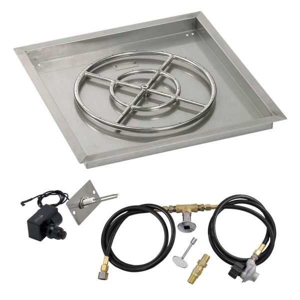 BBQGuys Signature 24 Inch Stainless Steel Square Drop-In Pan W/Spark Ignition Kit - 18 Inch Ring - Propane