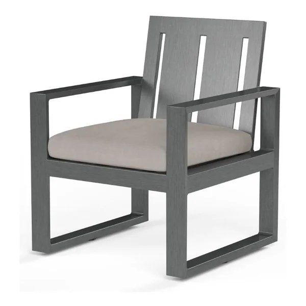 Redondo Aluminum Dining Arm Chair w/ No Welt in Slate/Canvas Natural by Sunset West