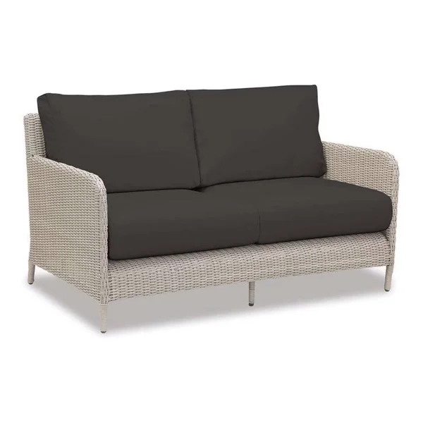 Manhattan Wicker Patio Loveseat in Spectrum Carbon w/ Self Welt By Sunset West
