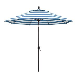 California Umbrella Sun Master Series 9 Ft Octagonal Aluminum Collar Tilt Patio Umbrella W/ Crank Lift & Fiberglass Ribs - Bronze Frame / Sunbrella Cabana Regatta Canopy