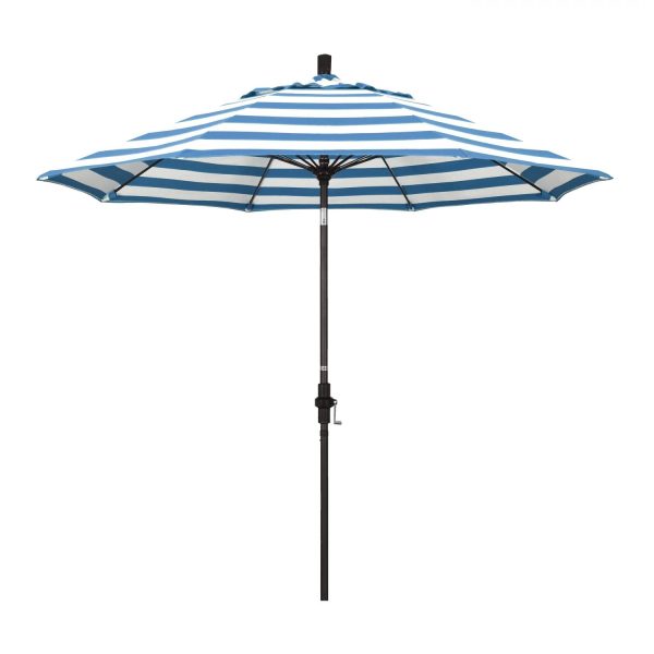 California Umbrella Sun Master Series 9 Ft Octagonal Aluminum Collar Tilt Patio Umbrella W/ Crank Lift & Fiberglass Ribs - Bronze Frame / Sunbrella Cabana Regatta Canopy