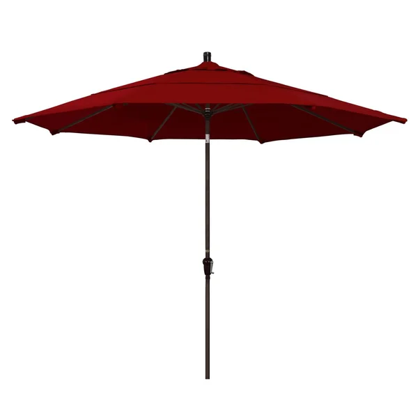 California Umbrella 11 Ft. Octagonal Aluminum Auto Tilt Patio Umbrella W/ Crank Lift & Aluminum Ribs - Bronze Frame / Sunbrella Canvas Jockey Red Canopy