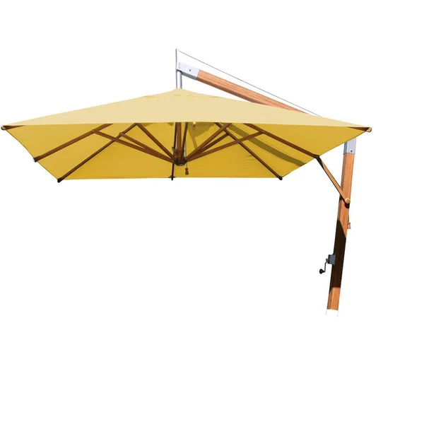 Bambrella 11 Ft. Square Bamboo Levante Side Wind Umbrella Set w/ Deck Plate Surface Mount in Harvest Wheat