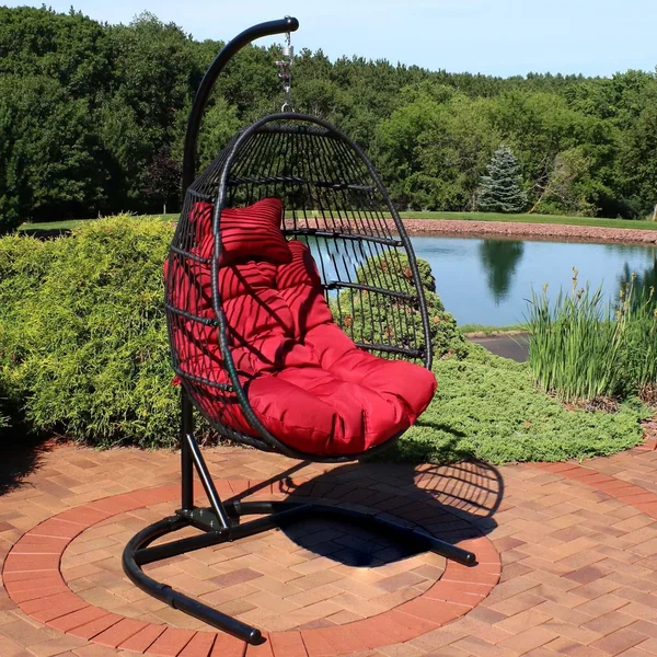 Steel Egg Chair w/ Cushion & Stand in Matte Red by Ultimate Patio