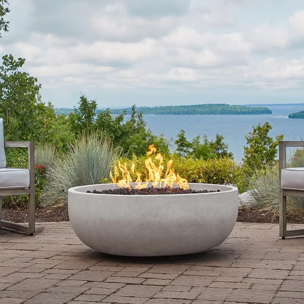 Grand Lake 38 Inch Round Concrete Natural Gas Fire Bowl in Fog by BBQGuys Signature