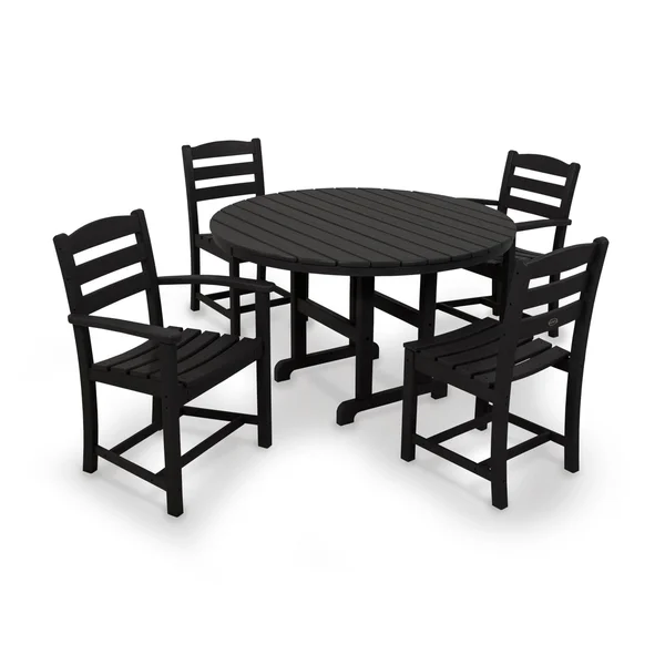 POLYWOOD La Casa Cafe 5 Piece Round Farmhouse Dining Set - Black