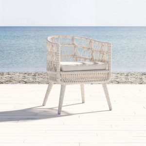 Sunset West Dana Olefin Rope Patio Dining Chair W/ Sunbrella Linen Canvas Cushions