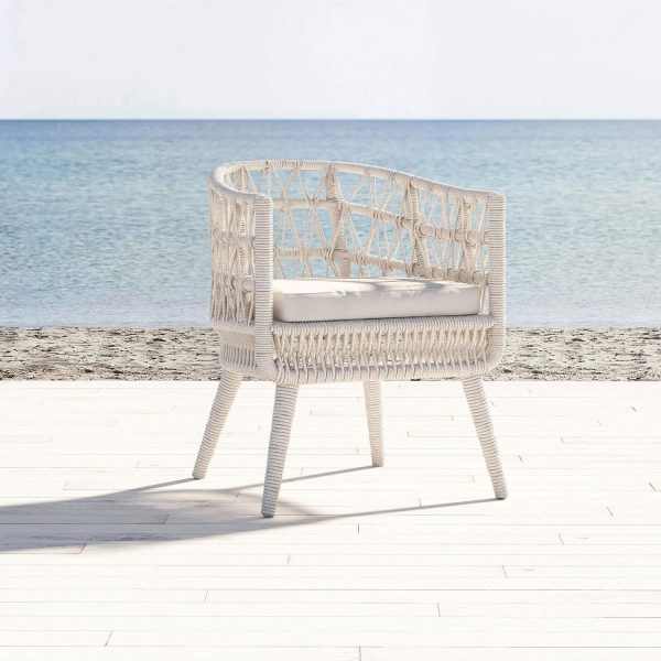 Sunset West Dana Olefin Rope Patio Dining Chair W/ Sunbrella Linen Canvas Cushions