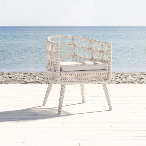 Sunset West Dana Olefin Rope Patio Dining Chair W/ Sunbrella Linen Canvas Cushions