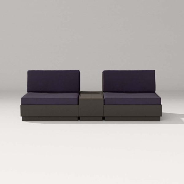 Elevate 3 Pc Recycled Plastic Club Chair Seating Set in Vintage Coffee /Navy Linen By PW Designer Series