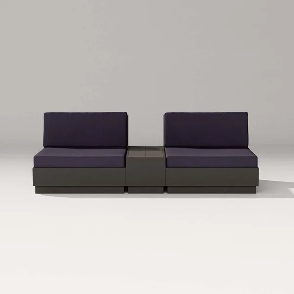 Elevate 3 Pc Recycled Plastic Club Chair Seating Set in Vintage Coffee /Navy Linen By PW Designer Series