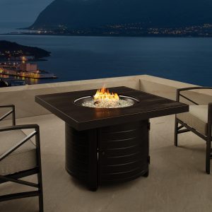Haven Bay 42 Inch Square Aluminum Propane Fire Pit Table in Antique Bronze by Ultimate Patio