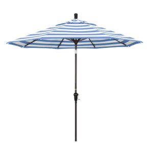 California Umbrella Sunset Series 9 Ft Octagonal Aluminum Auto Tilt Patio Umbrella W/ Crank Lift - Bronze Frame / Sunbrella Cabana Regatta Canopy