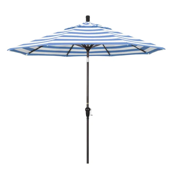 California Umbrella Sunset Series 9 Ft Octagonal Aluminum Auto Tilt Patio Umbrella W/ Crank Lift - Bronze Frame / Sunbrella Cabana Regatta Canopy