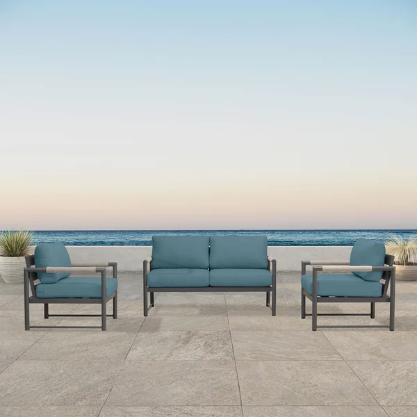 Avenue Bay 3 Pc Aluminum Seating Set in Slate/Cast Lagoon by Lakeview Outdoor Designs