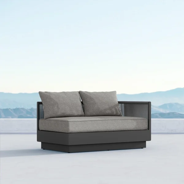 Porto Woven Rope Sectional Left Arm Loveseat in Ash/Midnight by Azzurro Living