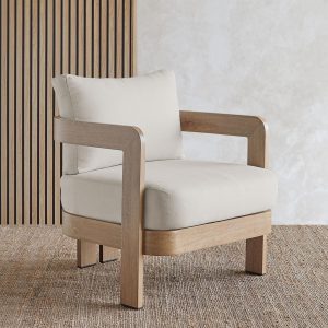 Bocage Metal Club Chair in Weathered Lakewood w/ Cushions by Lakeview Outdoor Designs