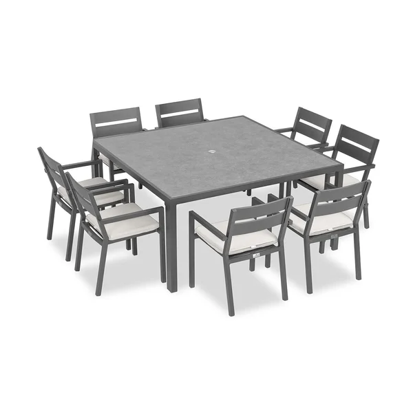 Calm Bay 9 Pc Square Aluminum Dining Set in Slate/Canvas Natural by Lakeview Outdoor Designs