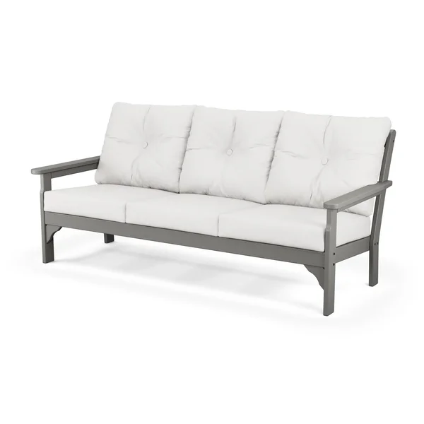 Vineyard Recycled Plastic Sofa in Slate Gray/Natural Linen by POLYWOOD