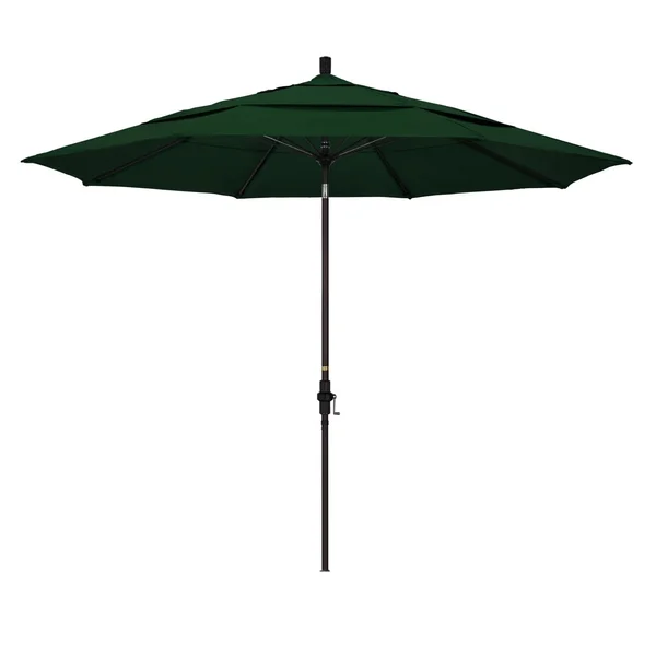 California Umbrella 11 Ft. Octagonal Aluminum Collar Tilt Patio Umbrella W/ Crank Lift & Fiberglass Ribs - Bronze Frame / Olefin Hunter Green Canopy