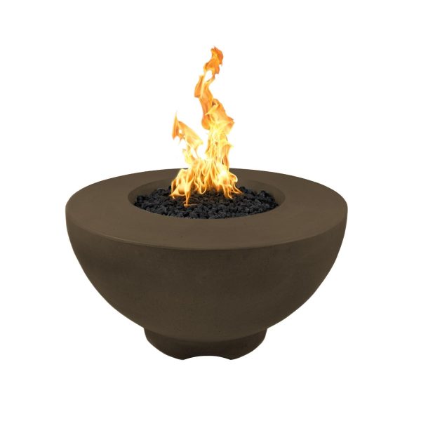 Sienna 37 Inch Round GFRC Propane Fire Pit w/ Glow Plug in Chocolate by The Outdoor Plus