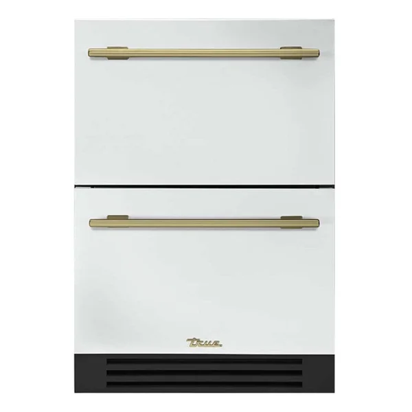 True 24 Inch 5.4 Cu. Ft. Outdoor Refigerator Drawer - Matte White w/ Brass Handles - TUR-24D-OP-C~DSK-030-H01
