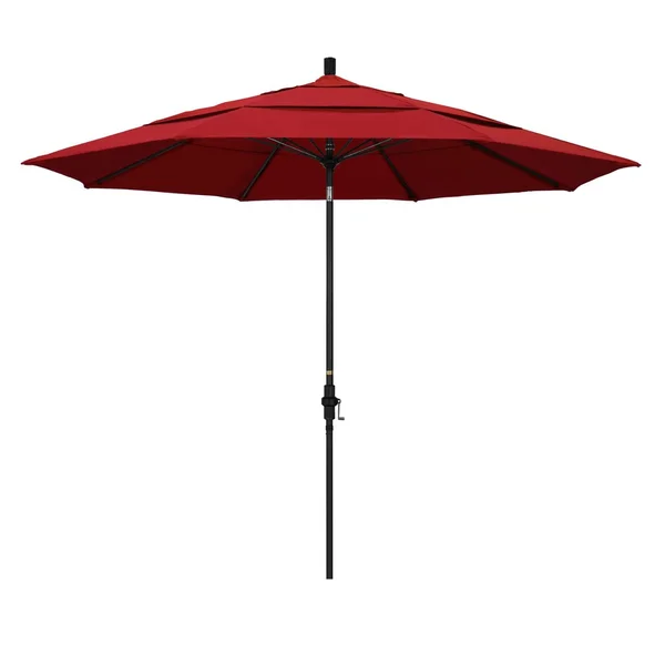California Umbrella 11 Ft. Octagonal Aluminum Collar Tilt Patio Umbrella W/ Crank Lift & Fiberglass Ribs - Matted Black Frame / Sunbrella Canvas Jockey Red Canopy
