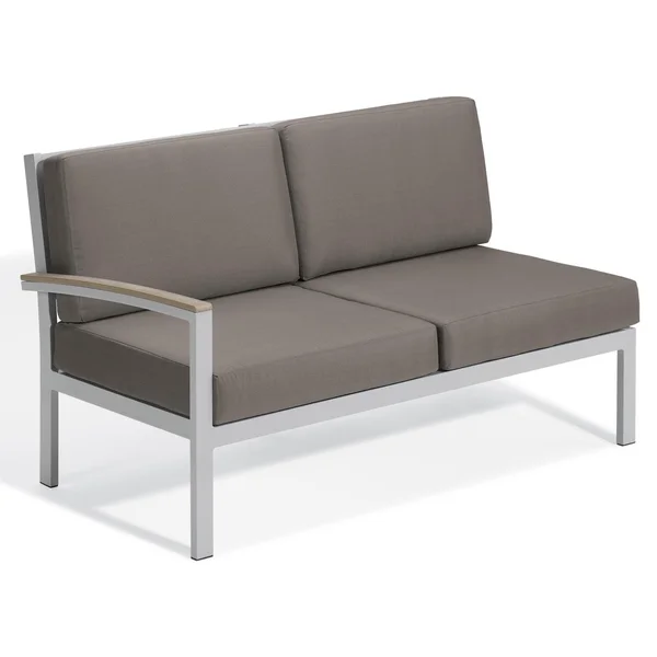 Travira Aluminum Sectional Left Arm Loveseat w/ Vintage Tekwood Arm Caps in Flint/Stone by Oxford Garden