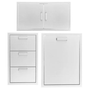 BBQGuys Signature 3-Piece 40-Inch Double Access Door Outdoor Kitchen Storage Package - Contempo - BBQ-350H-AD40-T-3PC