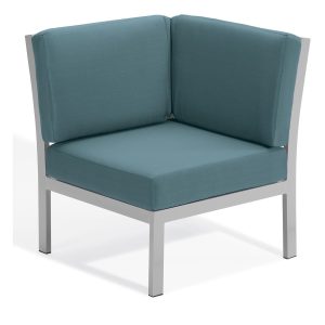 Travira Aluminum Sectional Corner Club Chair in Flint/Ice Blue by Oxford Garden