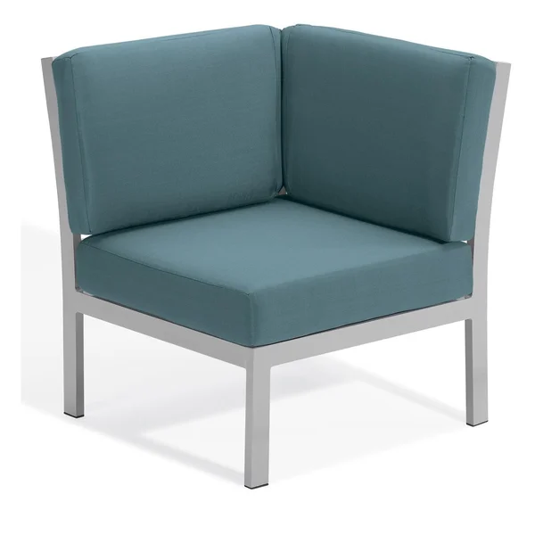 Travira Aluminum Sectional Corner Club Chair in Flint/Ice Blue by Oxford Garden