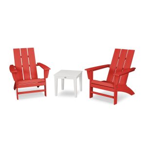 Modern Adirondack 3 Pc Recycled Plastic Seating Set in Sunset Red by POLYWOOD