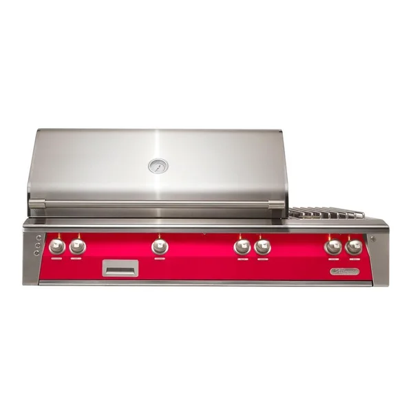 Alfresco ALXE 56-Inch Built-In Natural Gas Deluxe Grill With Rotisserie And Side Burner in Raspberry Red - ALXE-56-NG-S3027