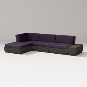 Elevate 5 Pc Recycled Plastic Chaise Sectional Seating Set in Vintage Coffee/Navy Linen By PW Designer Series