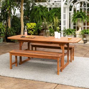 Ultimate Patio Wishlake 3 Piece Acacia Patio Dining Set W/ 55-79 X 35 Inch Extension Rectangular Table - Brown