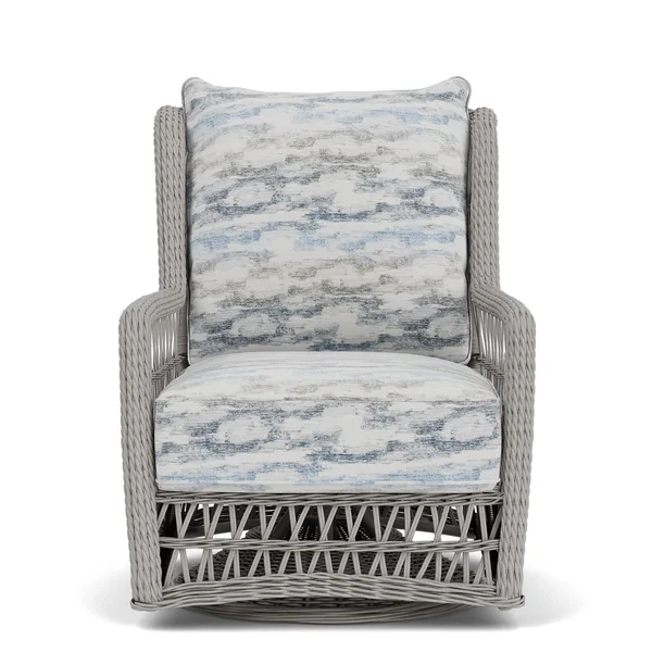 Mackinac Wicker High Back Swivel Glider Club Chair in Putty/Stratosphere Cloud by Lloyd Flanders