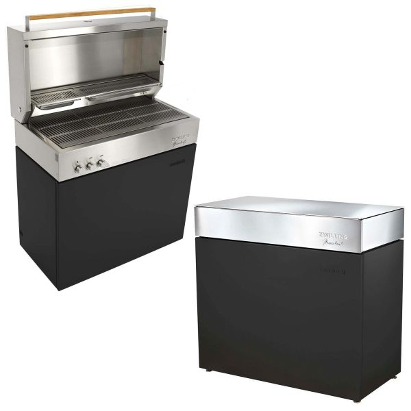 Flammkraft Model D Freestanding Grill & Model M Prep Center Module - Ivory Black - 1029545