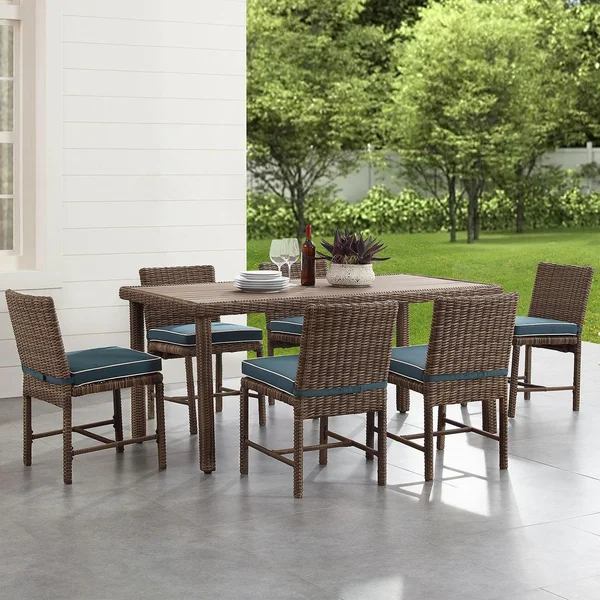 Ultimate Patio Branchwood 7Pc Wicker Outdoor Dining Set in Navy