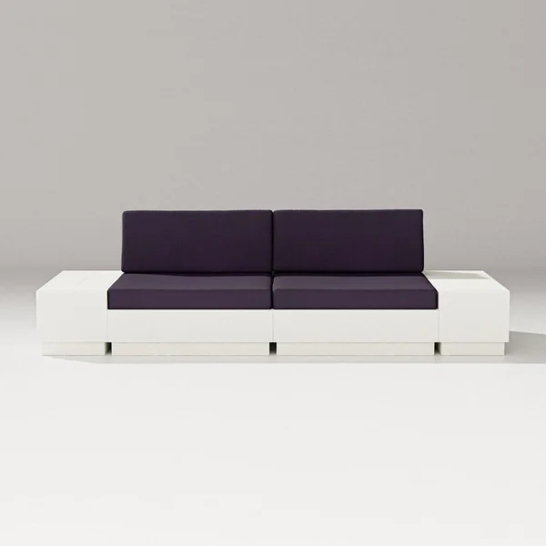 Elevate 4 Pc Recycled Plastic Loveseat Sectional Seating Set in Vintage White/Navy Linen By PW Designer Series