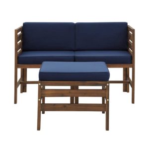 Bellelot 3 Pc Acacia Seating Set in Dark Brown/Blue by Ultimate Patio