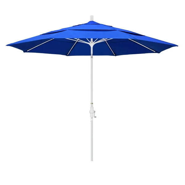 California Umbrella 11 Ft. Octagonal Aluminum Collar Tilt Patio Umbrella W/ Crank Lift & Fiberglass Ribs - Matted White Frame / Sunbrella Canvas Pacific Blue Canopy