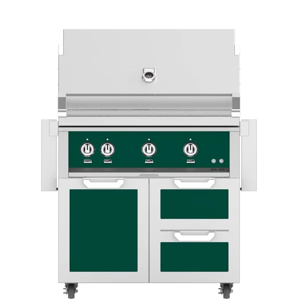 Hestan 36-Inch Natural Gas Grill W/ Rotisserie On Double Drawer & Door Tower Cart - Grove - GABR36-NG-GR