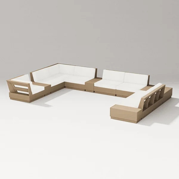 Elevate 12 Pc Recycled Plastic Sectional Seating Set in Vintage Sahara/Natural Linen By PW Designer Series