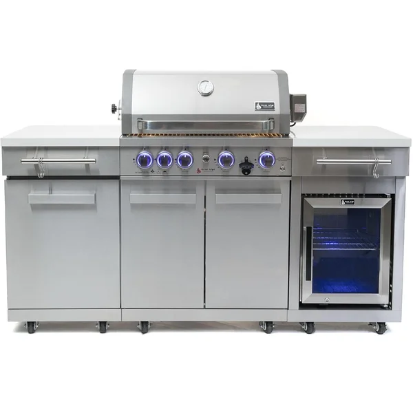 Mont Alpi 6 Ft Propane Outdoor Kitchen Island w/ Fridge in Stainless Steel- MA-957FCRS