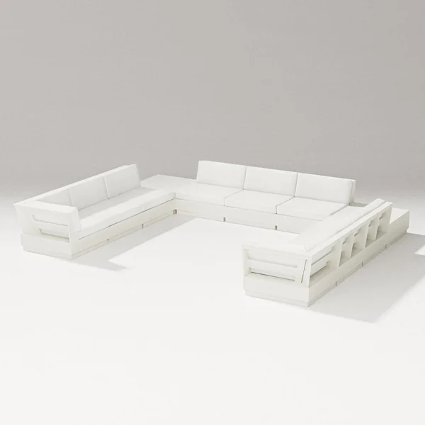 Elevate 11 Pc U-shaped Recycled Plastic Sectional Seating Set in Vintage White/Natural Linen By PW Designer Series